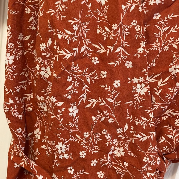 Francesca’s Rust Floral Wrap Dress - Picture 2 of 3